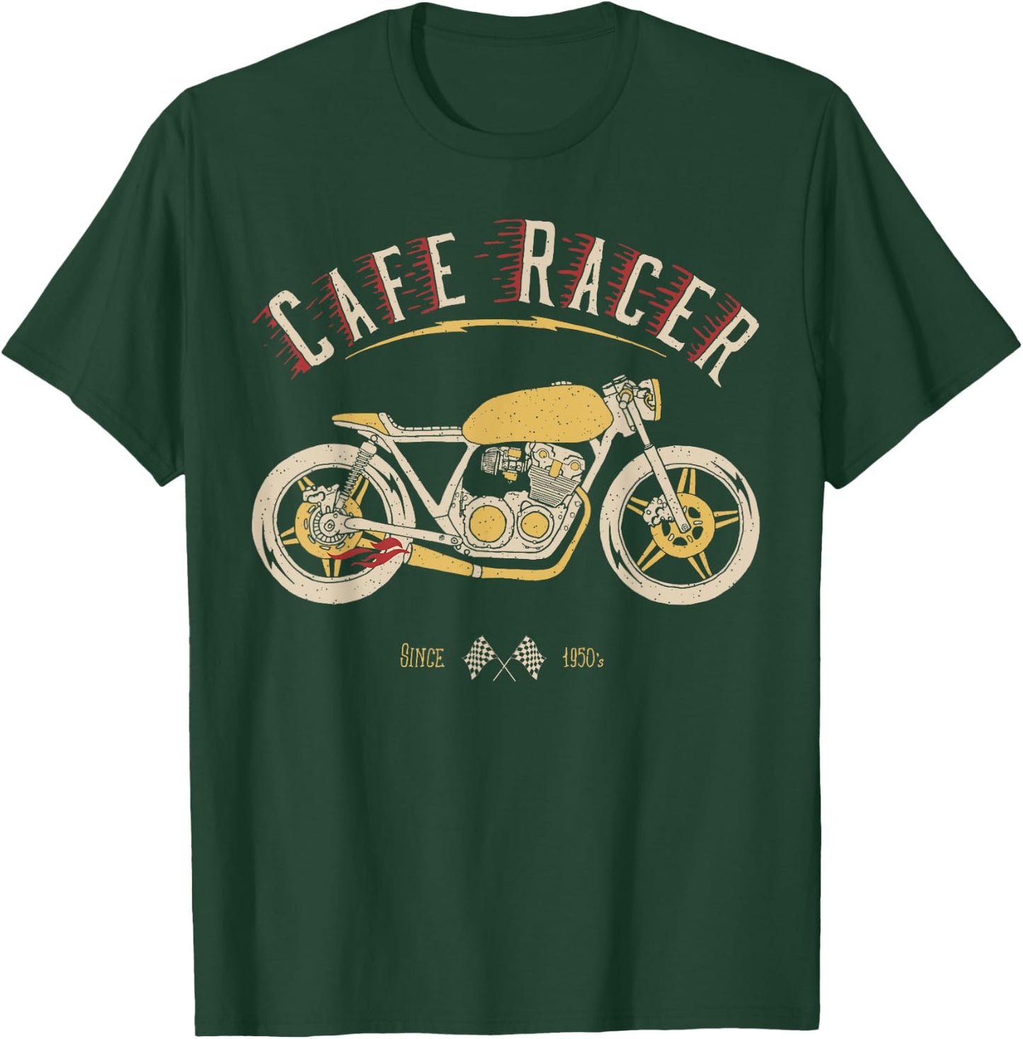 Cafe Racer - Old School - Vintage Motorcycle T-Shirt - T-Shirt | Forest