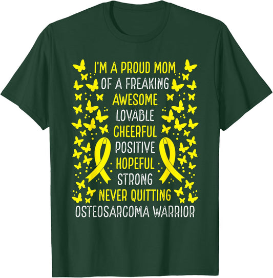 Proud Mom of Osteosarcoma Warrior Awareness Ribbon T-Shirt - T-Shirt | Forest