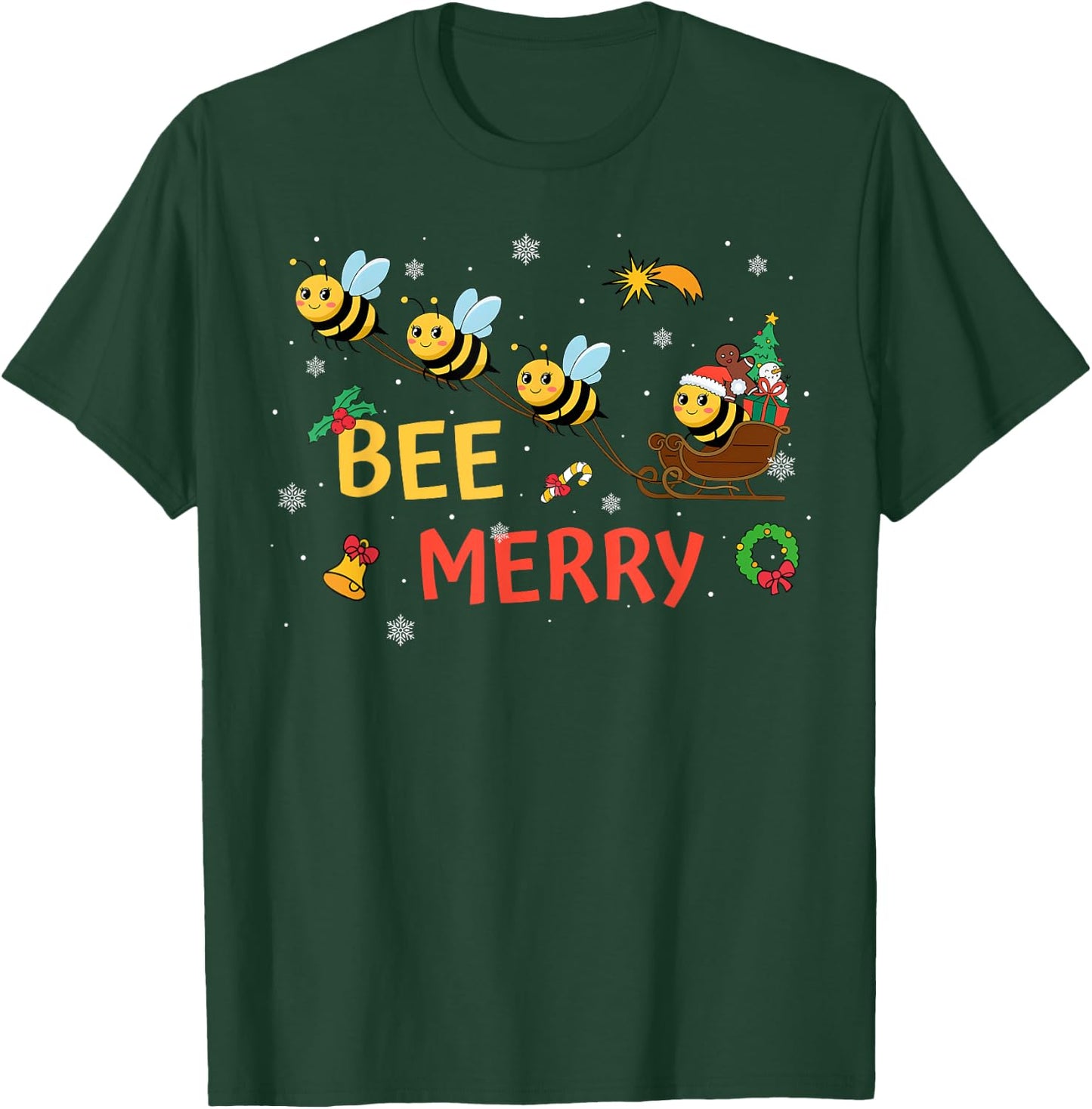 Bee Merry Christmas Beekeeper Xmas Holiday Santa Sleigh Ride T-Shirt - T-Shirt | Forest