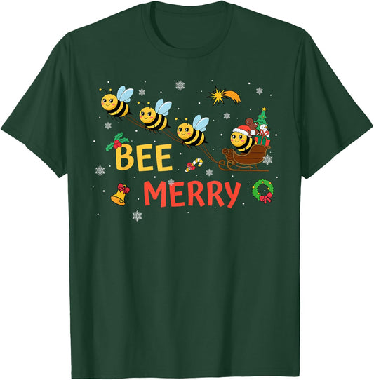 Bee Merry Christmas Beekeeper Xmas Holiday Santa Sleigh Ride T-Shirt - T-Shirt | Forest