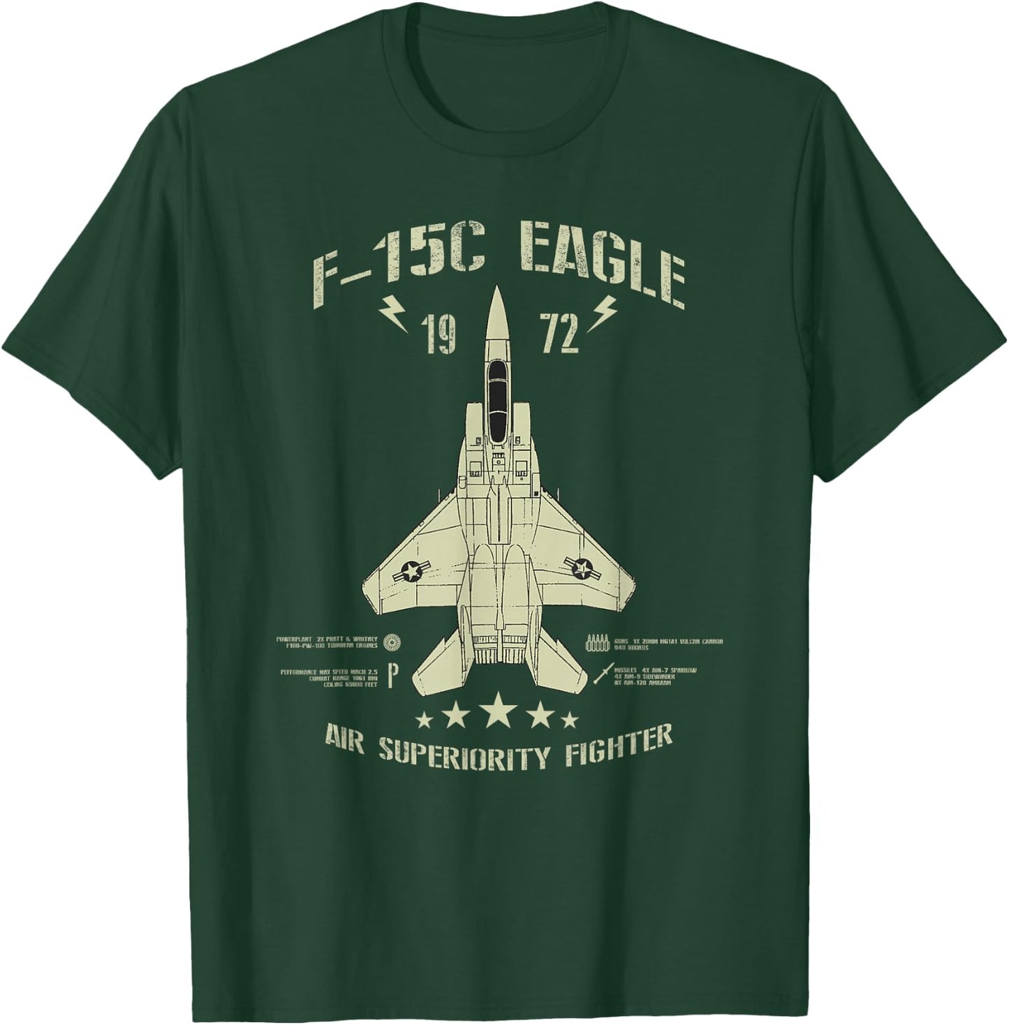 F-15 Eagle Jet Fighter Technical Drawing T-Shirt - T-Shirt | Forest