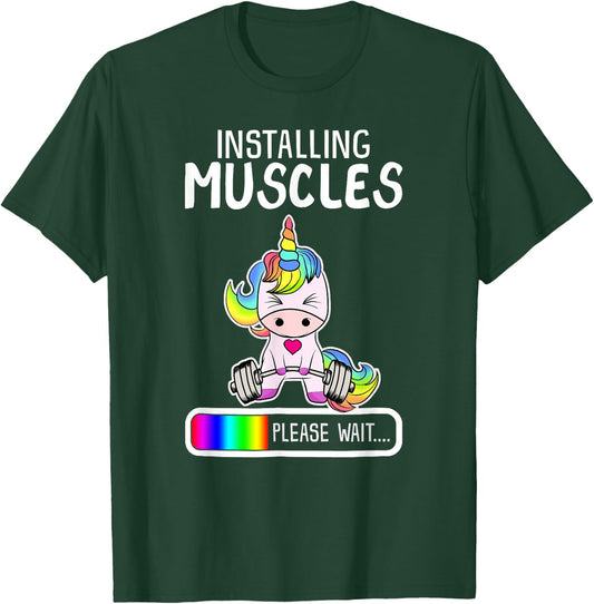 Installing Muscles Unicorn Weightlifting Gift T-Shirt - T-Shirt | Forest