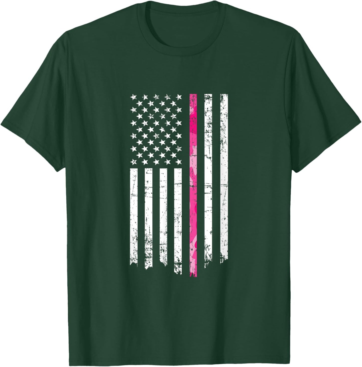 Pink Camouflage Stripe Breast Cancer American Flag Men T-Shirt - T-Shirt | Forest