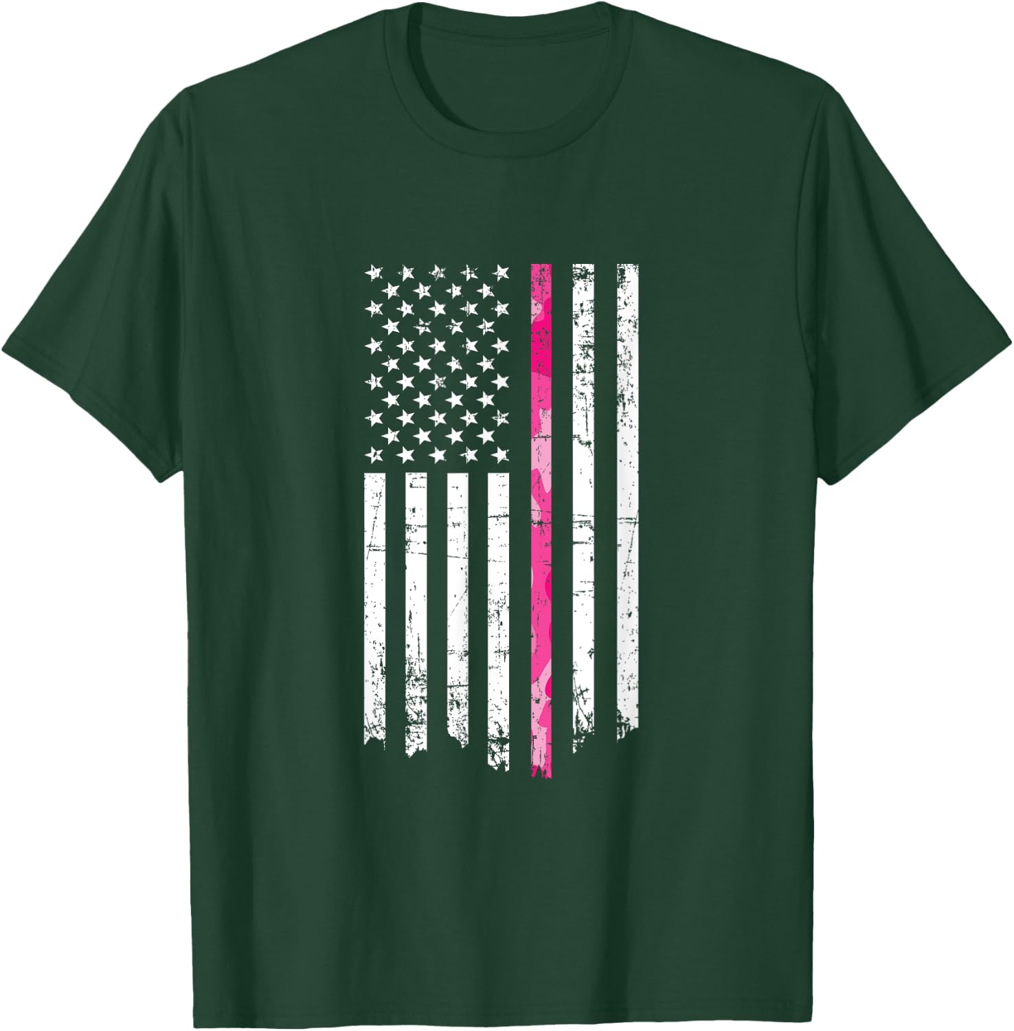 Pink Camouflage Stripe Breast Cancer American Flag Men T-Shirt - T-Shirt | Forest