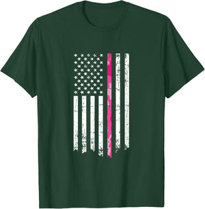 Pink Camouflage Stripe Breast Cancer American Flag Men T-Shirt - T-Shirt | Forest