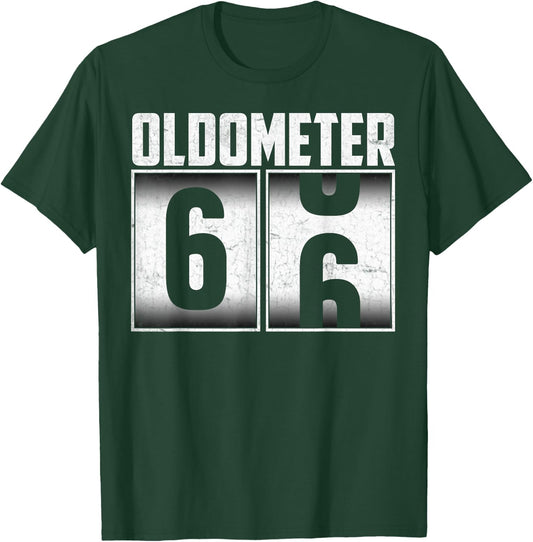 Vintage Oldometer 66 Biker Riding 66th Birthday 66 Years Old T-Shirt - T-Shirt | Forest