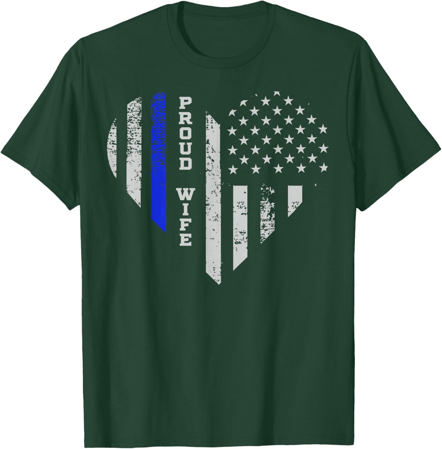 Thin Blue Line Heart Wife of Police Proud USA T-Shirt - T-Shirt | Forest