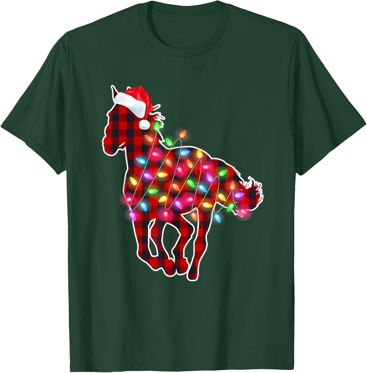 Plaid Buffalo Horse Christmas Pajamas Xmas Lights Women Girl T-Shirt - T-Shirt | Forest