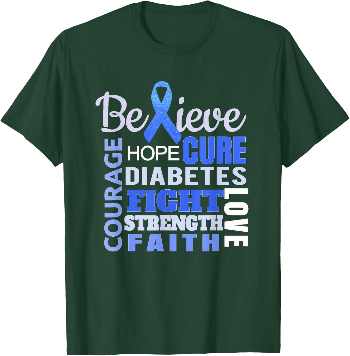 Diabetes Awareness T Shirt Blue Ribbon Diabetes Word Shirt T-Shirt - T-Shirt | Forest