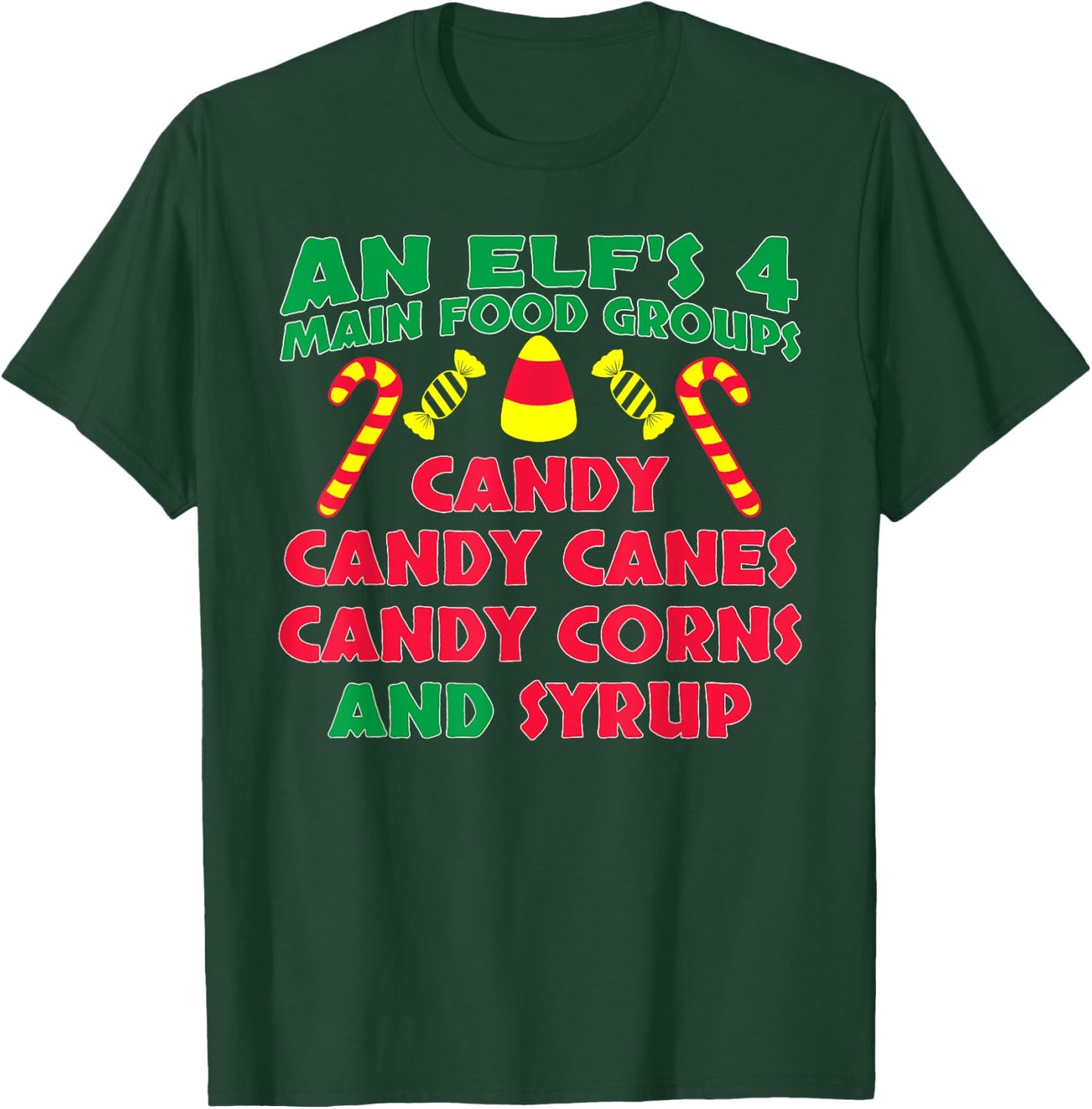 An Elf's 4 Main Food Groups Funny Cute Christmas T-Shirt - T-Shirt | Forest