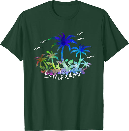 Barbados, Caribbean - Souvenir Palms and Seagull T-Shirt - T-Shirt | Forest
