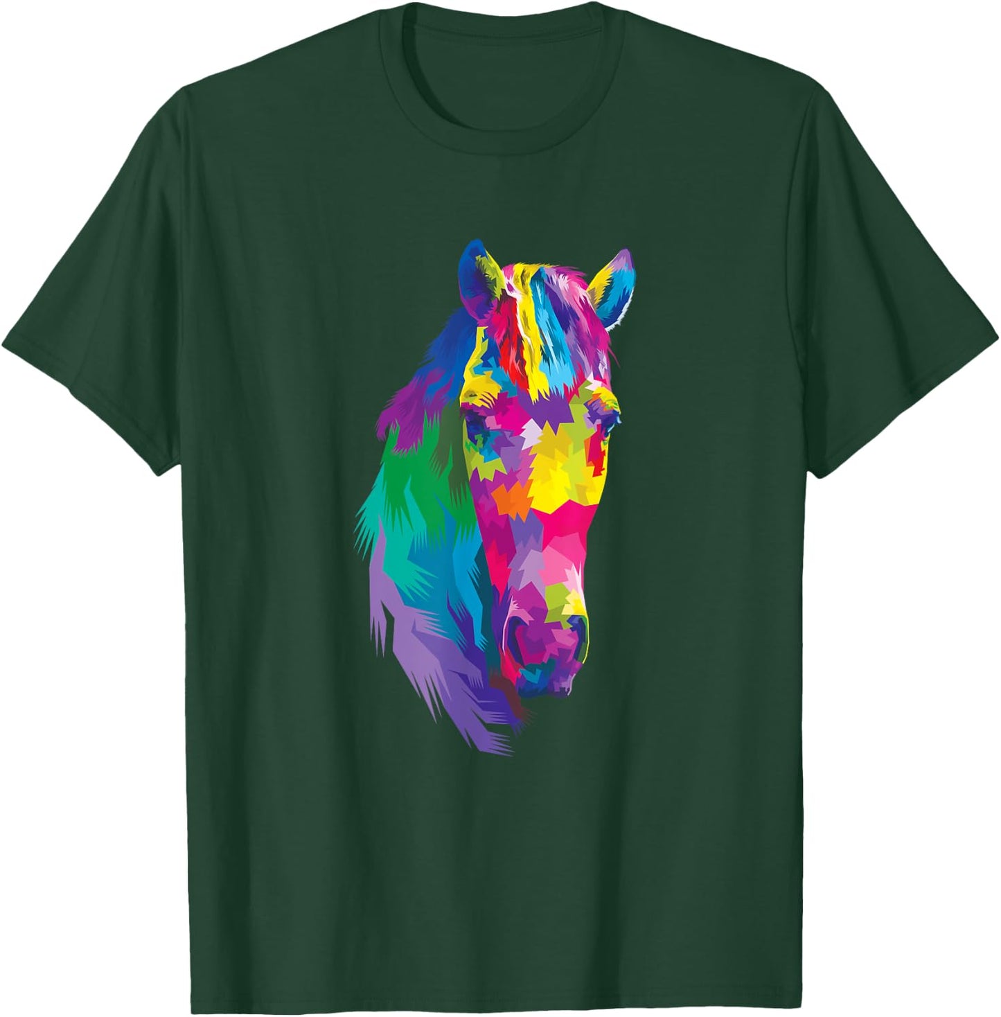 Rainbow Horse Head Colorful Equestrian Horse Display T-Shirt - T-Shirt | Forest