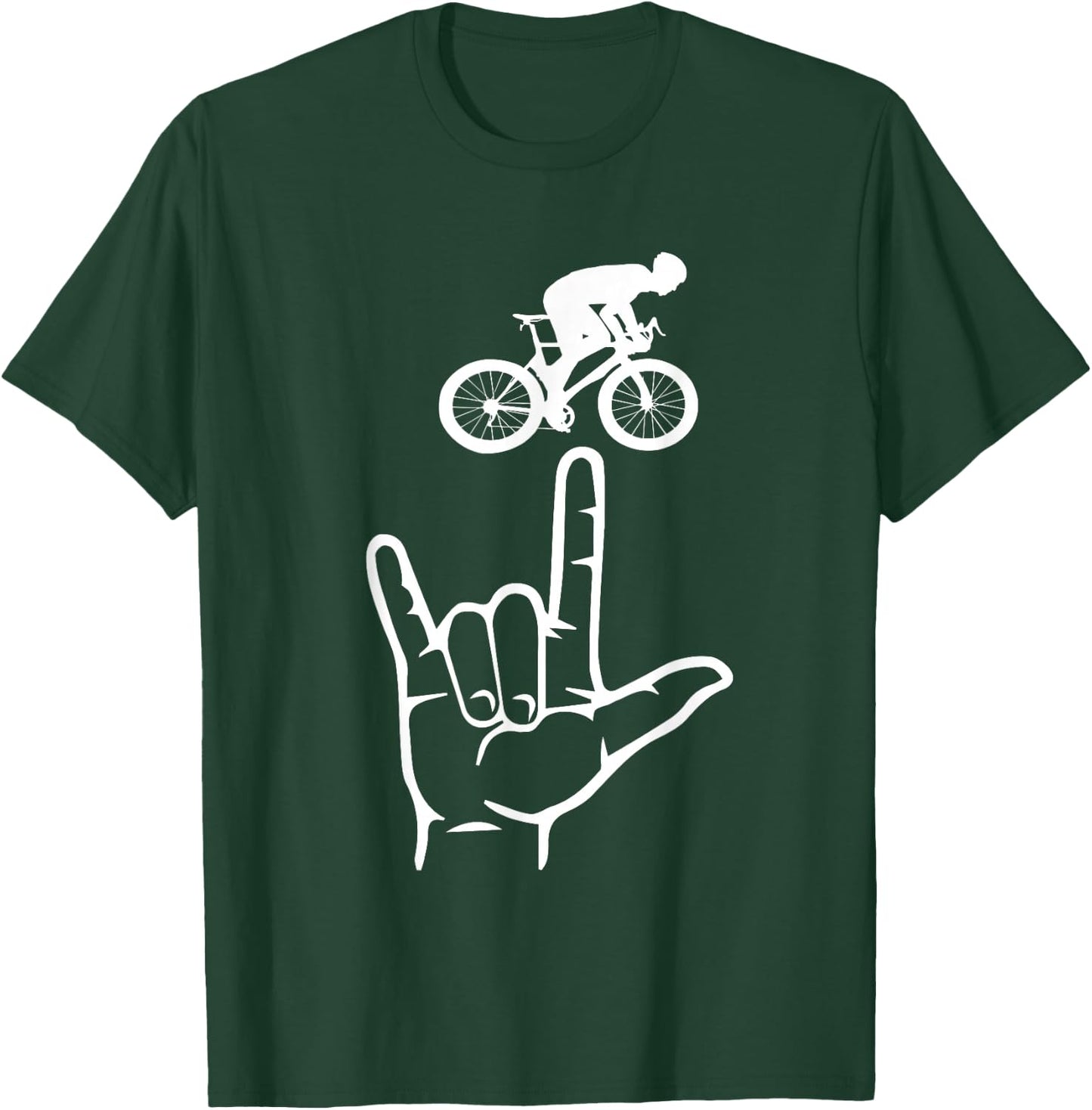 ASL Sign Language Cycling Sport I Love You Hand Heart T-Shirt - T-Shirt | Forest