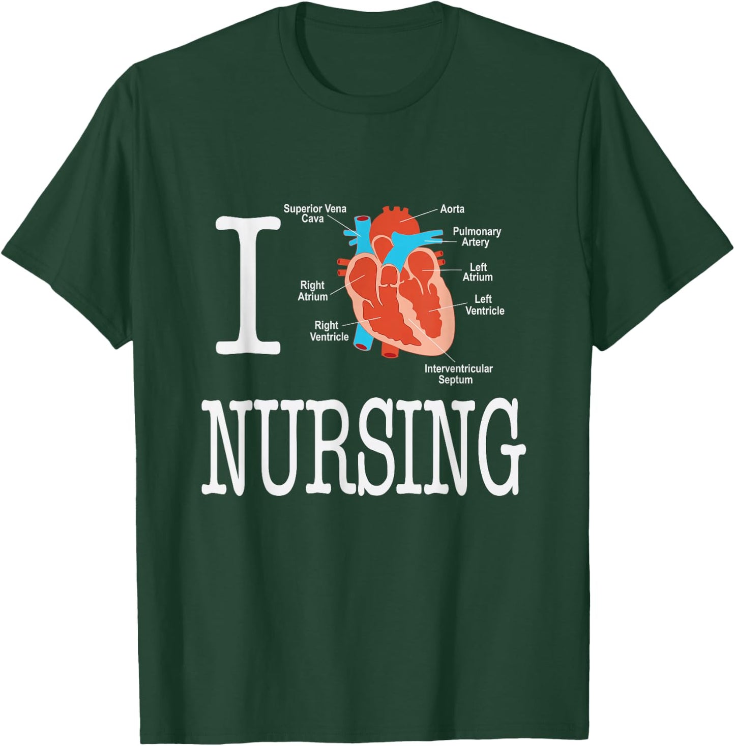 I Love Nursing Heart Anatomy Medical T-Shirt - T-Shirt | Forest