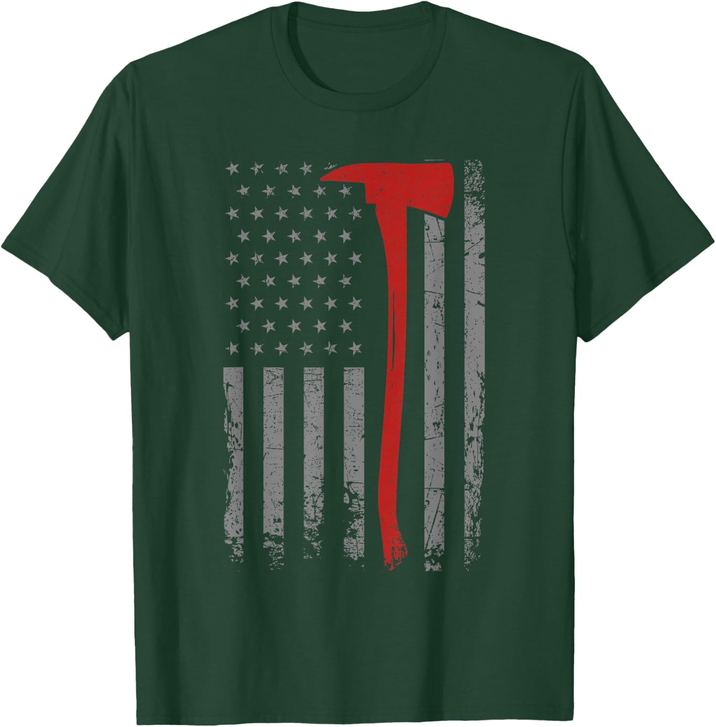 Wildland Firefighter Axe American Flag Thin Red Line Fireman T-Shirt - T-Shirt | Forest