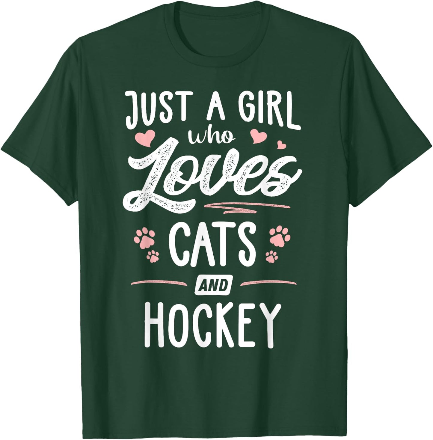Just A Girl Who Loves Cats And Hockey Gift Cat Lover T-Shirt - T-Shirt | Forest