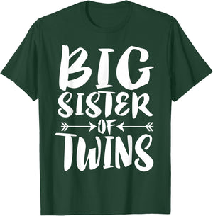 Big Sister Of Twins New Sister Sibling Gift T-Shirt - T-Shirt | Forest