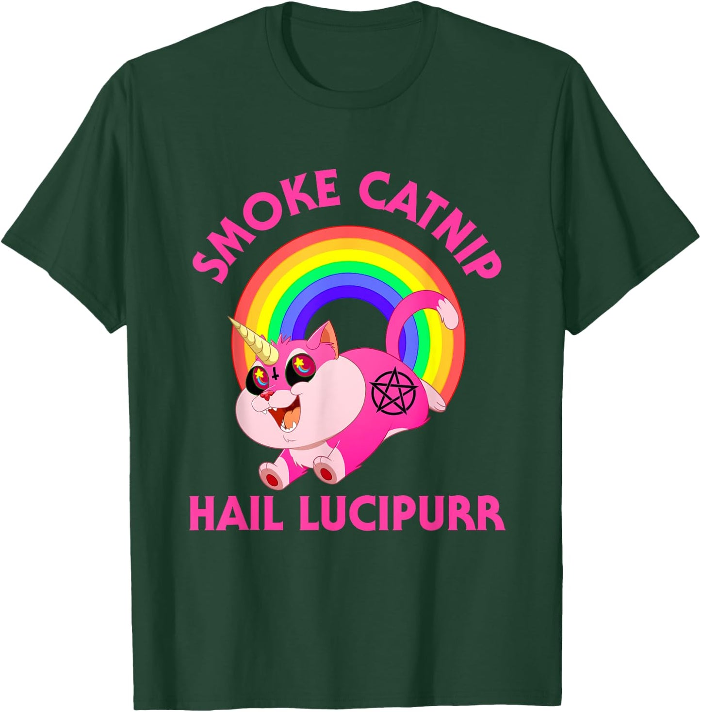 Smoke Catnip Hail Lucipurr, Funny Satan Cat Unicorn Meme Men Women Kids T-Shirt - T-Shirt | Forest