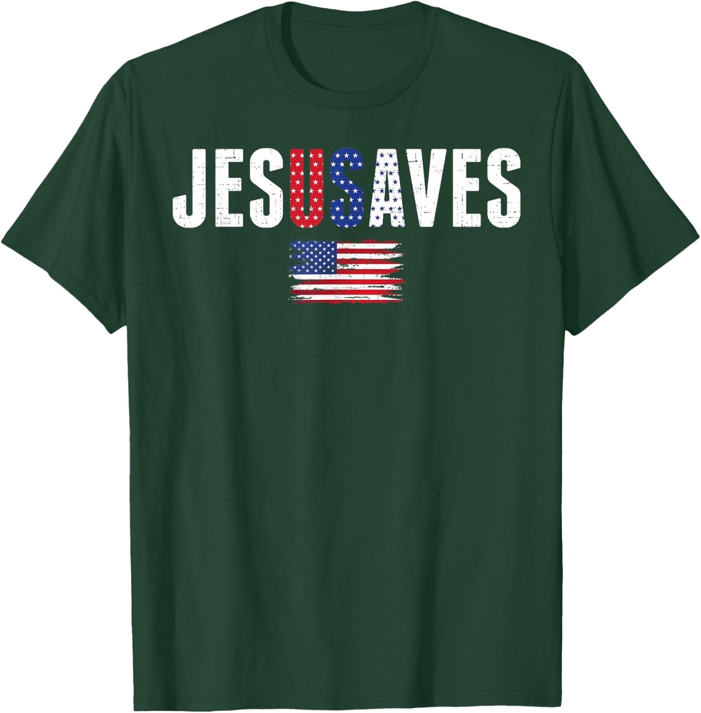 Jesus Saves USA American Flag Patriotic Christian 4th July T-Shirt - T-Shirt | Forest