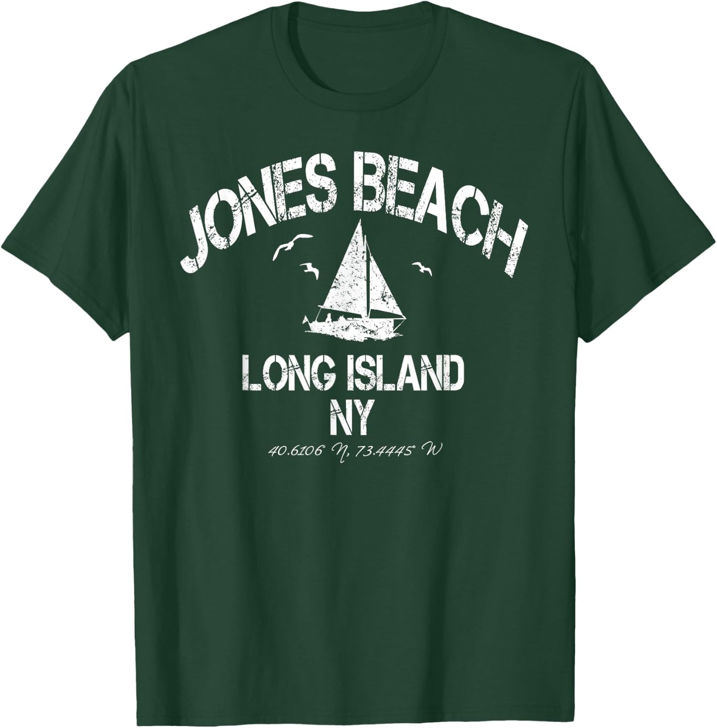 Jones Beach Long Island New York Nautical Distressed T-Shirt - T-Shirt | Forest