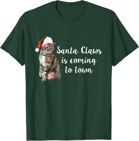 Santa Claws Is Coming to Town, Cute Christmas Cat Shirt Men Women Kids T-Shirt - T-Shirt | Forest
