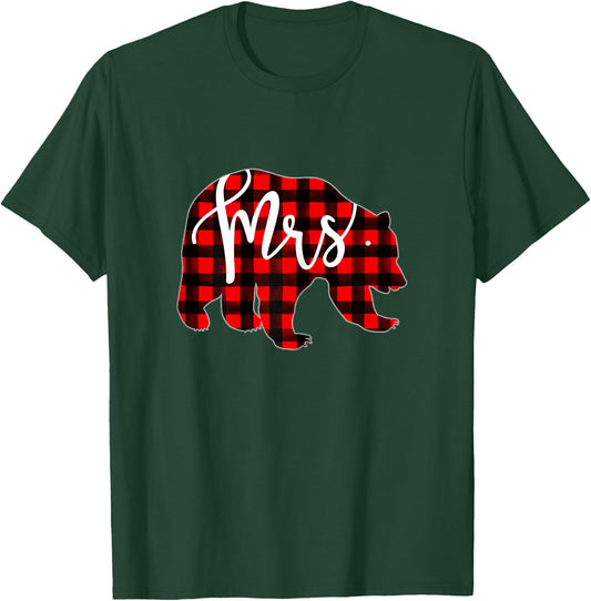 Red Plaid Mrs Bear T Shirt Matching Pajama Newlywed Married T-Shirt - T-Shirt | Forest
