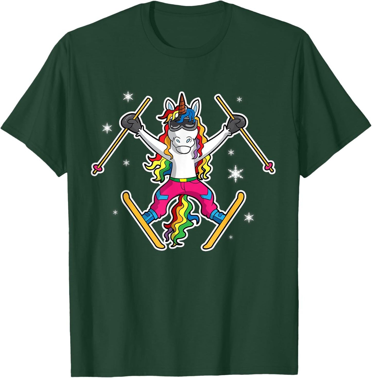 Unicorn Girls Cute Skiing Ski Team Coach Instructor Kids T-Shirt - T-Shirt | Forest