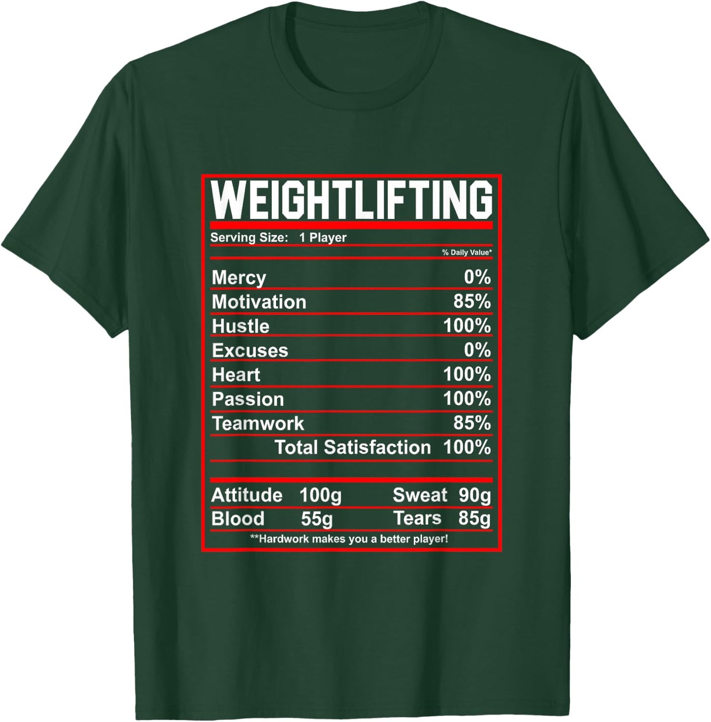 Funny Weightlifting Nutrition Facts Bodybuilding T-Shirt - T-Shirt | Forest