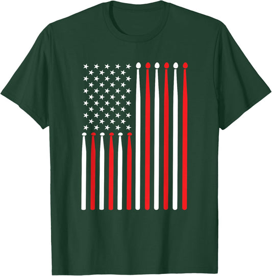 American Flag Drumstick USA Drummer Shirt Musicians Men T-Shirt - T-Shirt | Forest