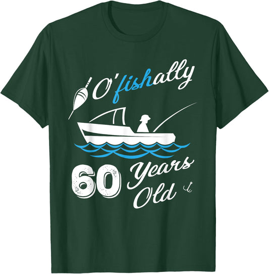 60th Birthday Fishing Boat 60 Years Old Fisherman T-Shirt - T-Shirt | Forest