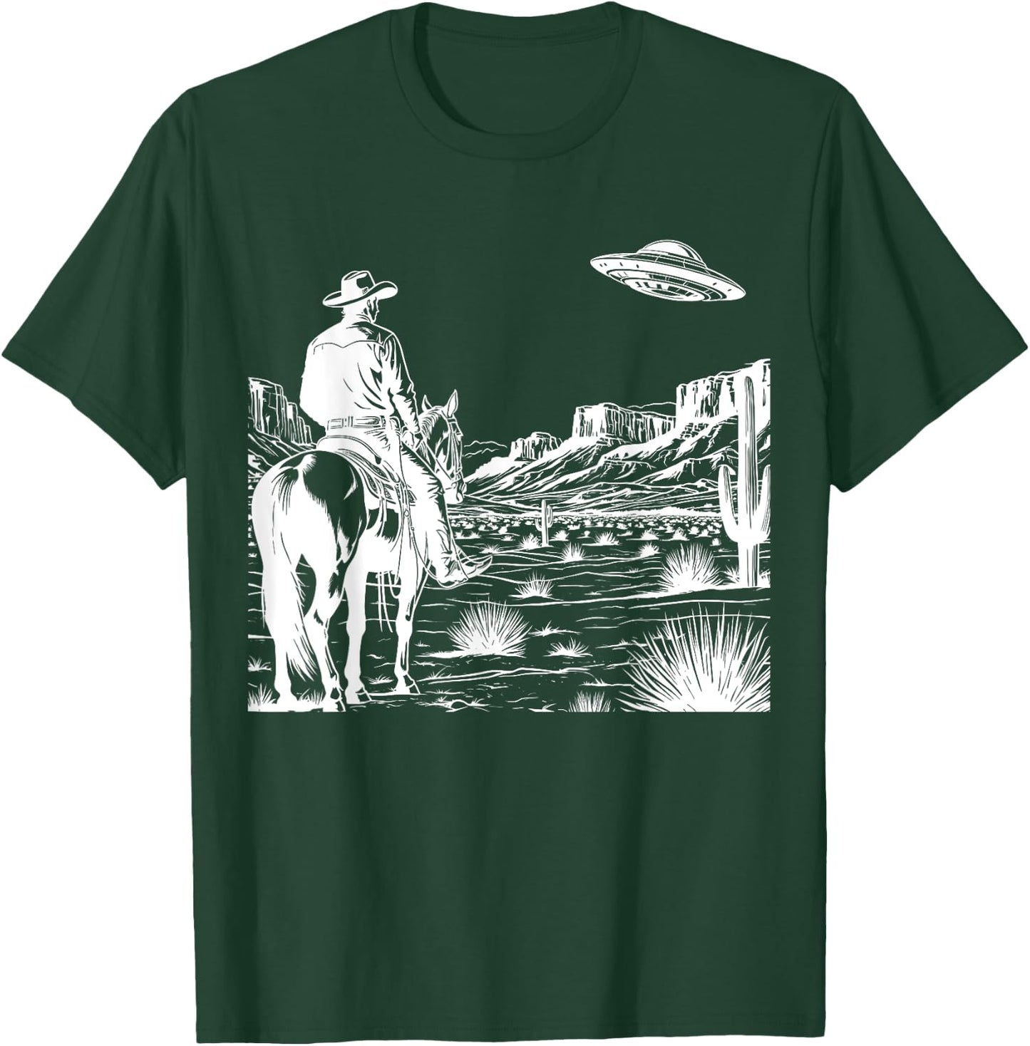 Ufo Western Retro Vintage Cowboy T-Shirt - T-Shirt | Forest