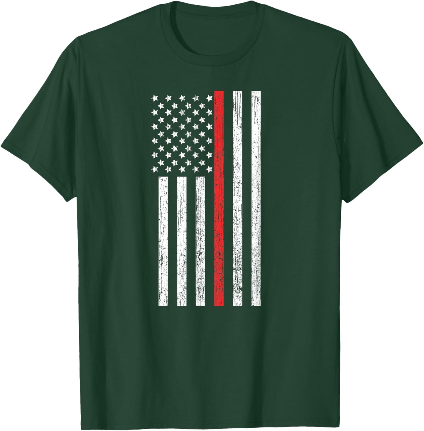 Thin Red-Line Firefighter Flag Distressed Effect T-Shirt - T-Shirt | Forest