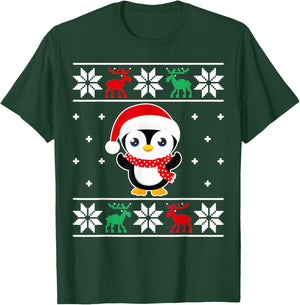 Christmas Penguin Funny Classic Ugly Sweater Girl Boy Kids T-Shirt - T-Shirt | Forest
