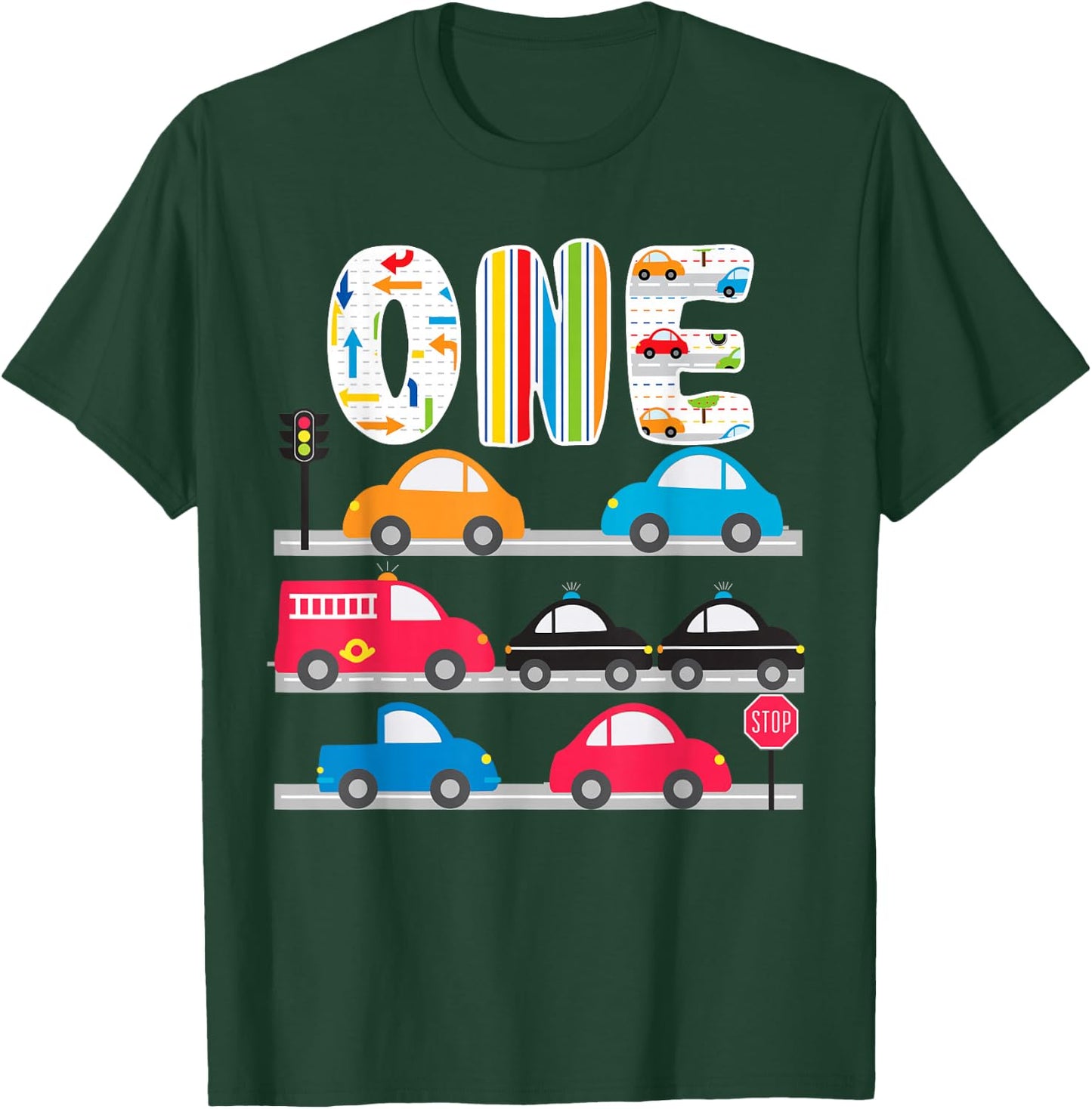 Cars Transportation Trucks 1st Birthday 1 Year Old Birthday T-Shirt - T-Shirt | Forest