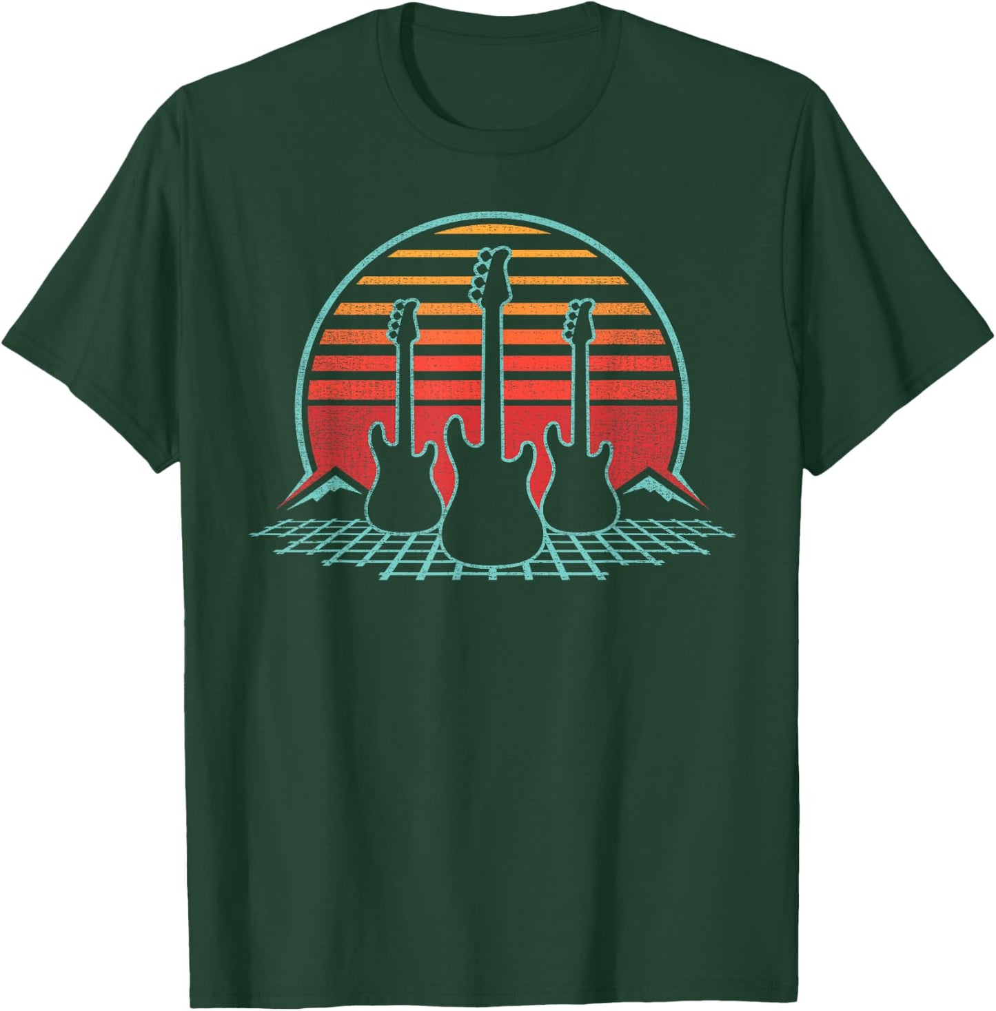 Bass Guitar Retro Vintage 80s Bassist Player Musician Gift T-Shirt - T-Shirt | Forest