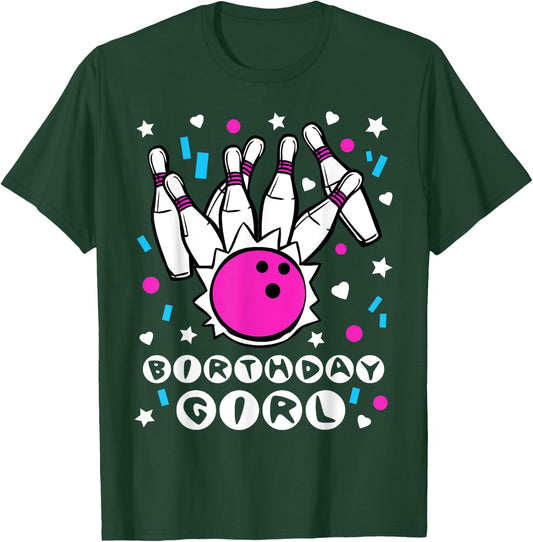 Birthday girl Bowling Party Cool Kids Cute Pins Bowl Gift T-Shirt - T-Shirt | Forest