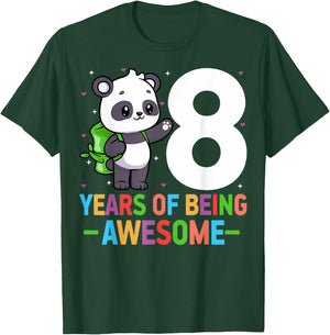 8 Years Of Being Awesome 8th Birthday Panda 8 Years Old T-Shirt - T-Shirt | Forest