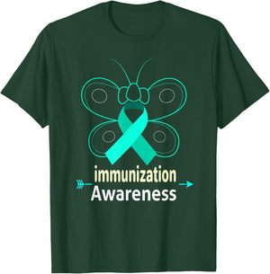 Butterfly Vaccine Ribbon Products Immunization Awareness T-Shirt - T-Shirt | Forest
