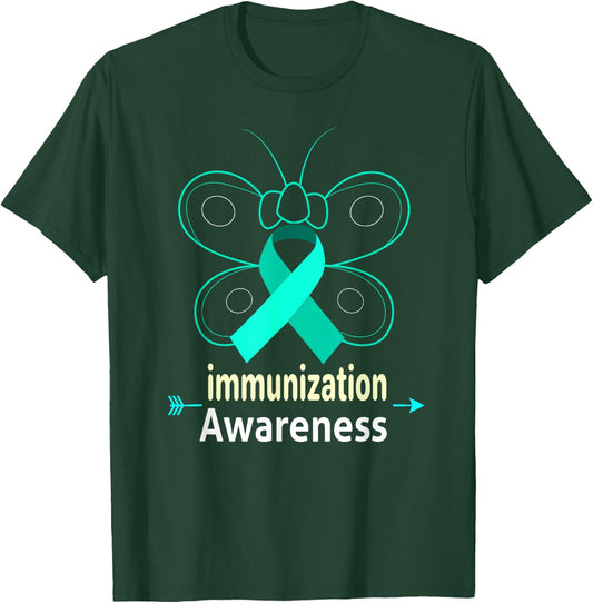 Butterfly Vaccine Ribbon Products Immunization Awareness T-Shirt - T-Shirt | Forest