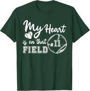 My Heart is on That Field Jersey Number 11 Baseball Player T-Shirt - T-Shirt | Forest