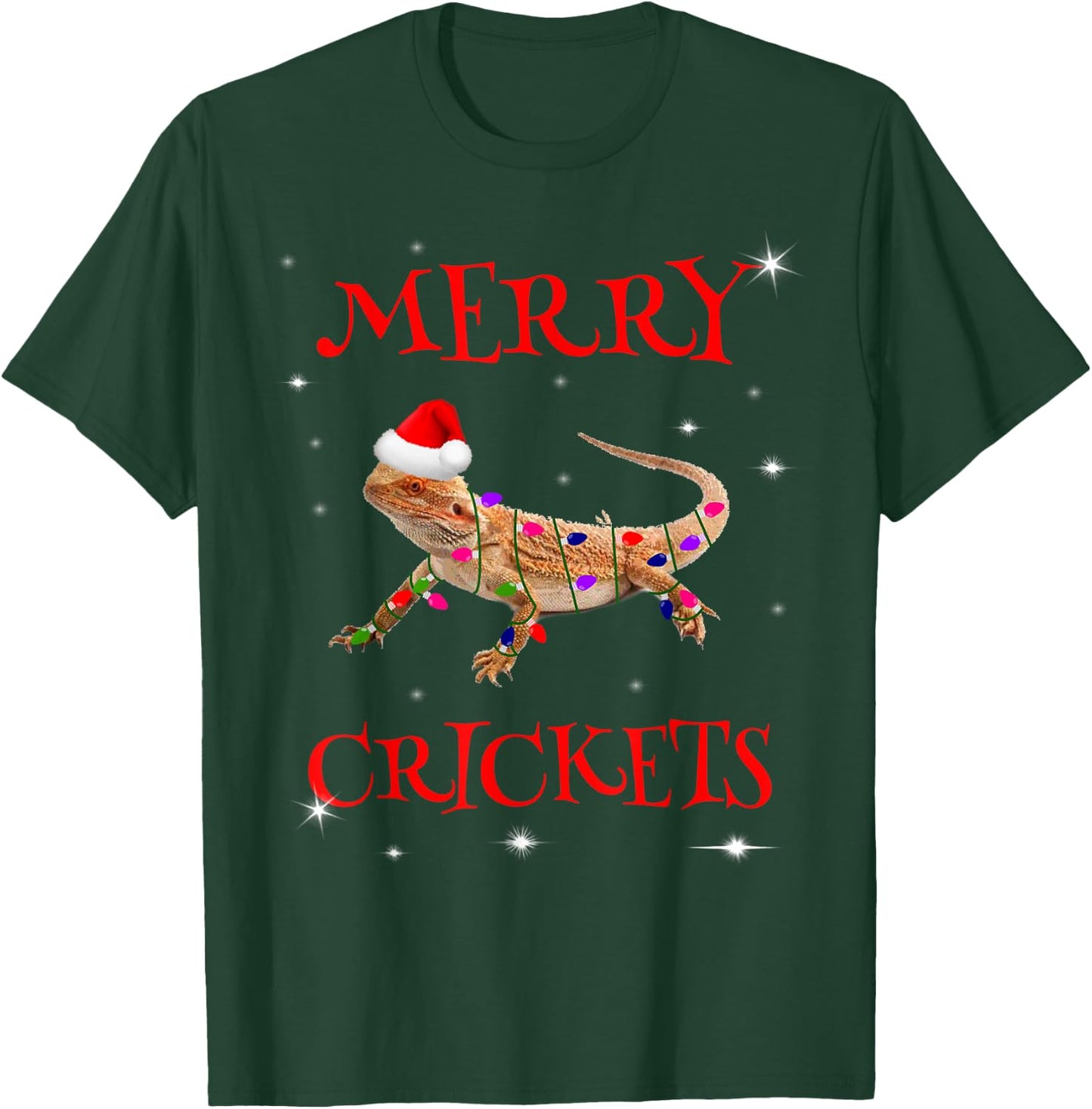 Funny Bearded Dragon Christmas Merry Crickets T-Shirt - T-Shirt | Forest