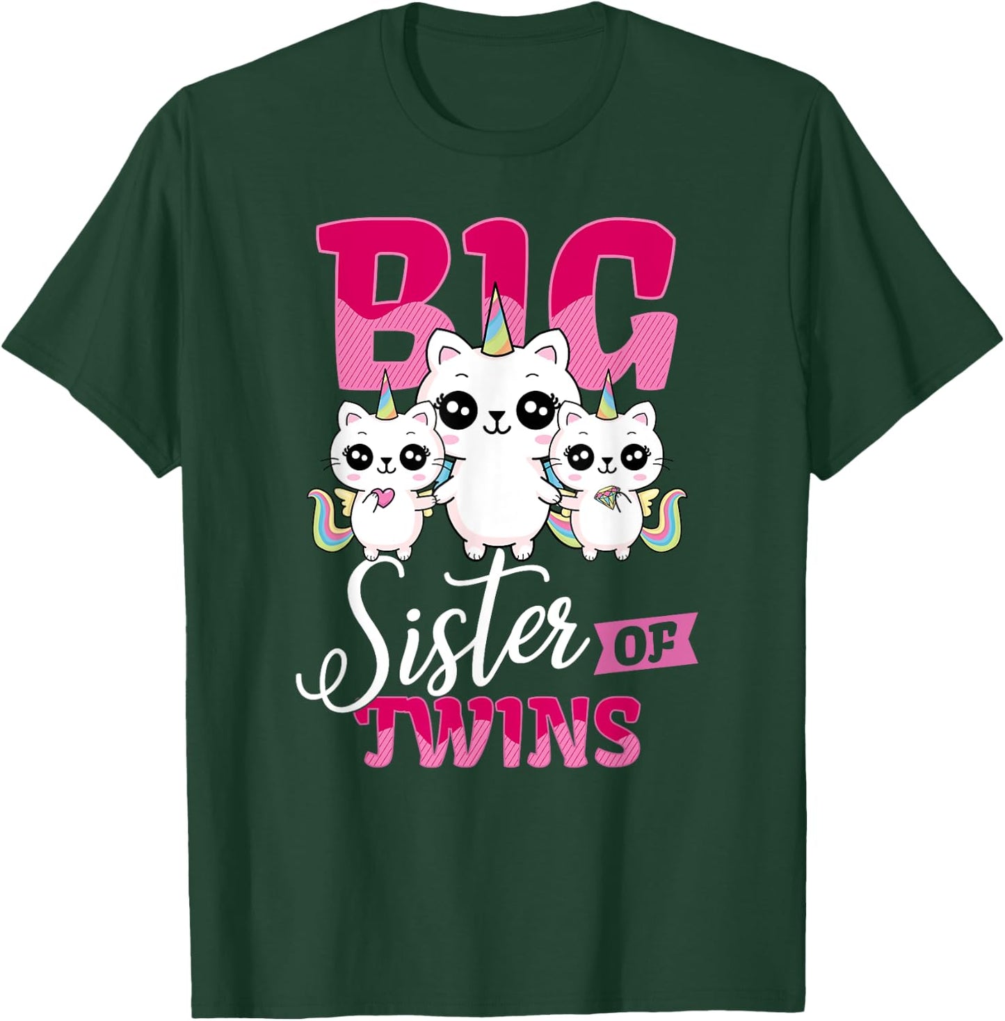 Big Sister of Twins Twin Unicorn Cats Girls Shirt T-Shirt - T-Shirt | Forest