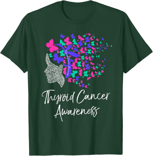 Thyroid Cancer Awareness Shirt Purple Pink Butterflies Gift T-Shirt - T-Shirt | Forest