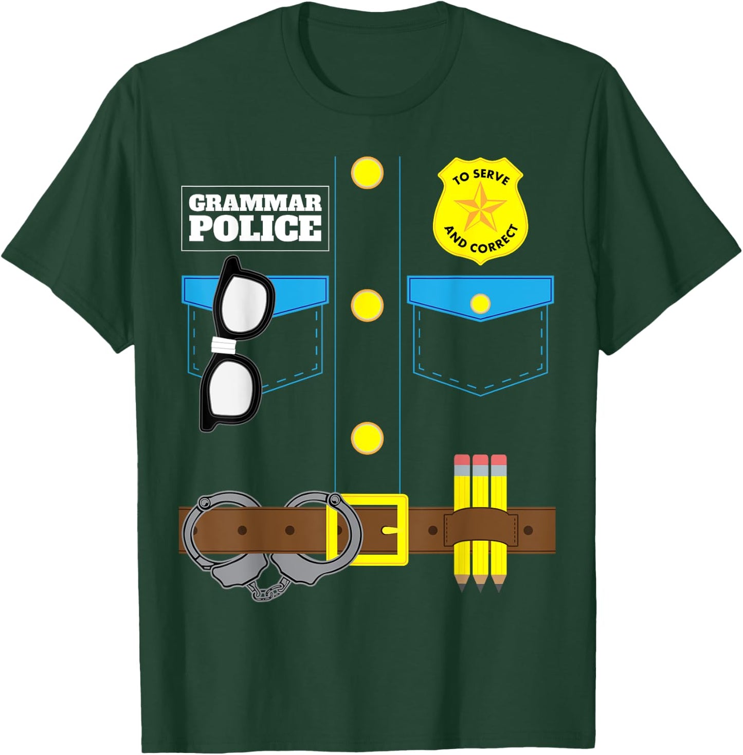 Grammar Police Costume Funny Halloween Pair with Jail Inmate T-Shirt - T-Shirt | Forest