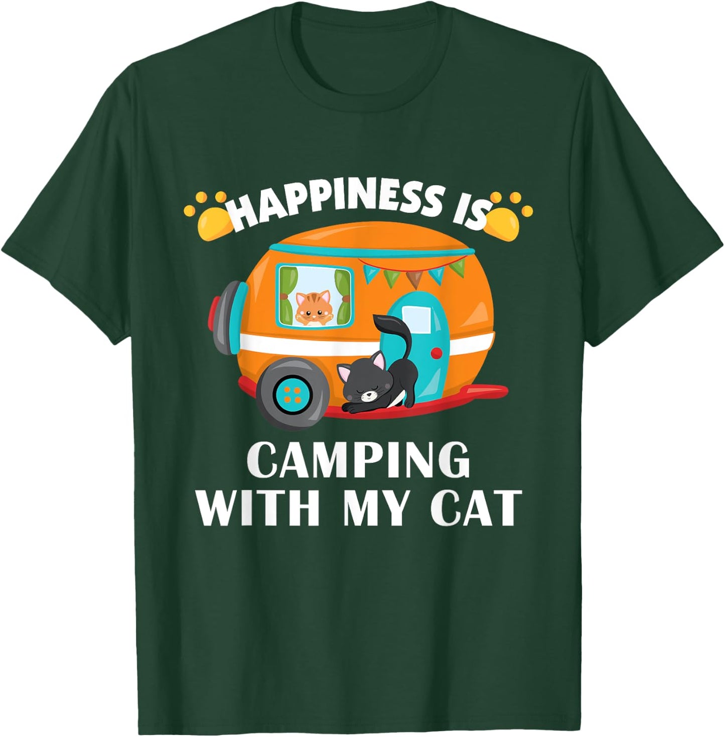 I love Camping With My Cat Funny Kitty Men Women Kids T-Shirt - T-Shirt | Forest