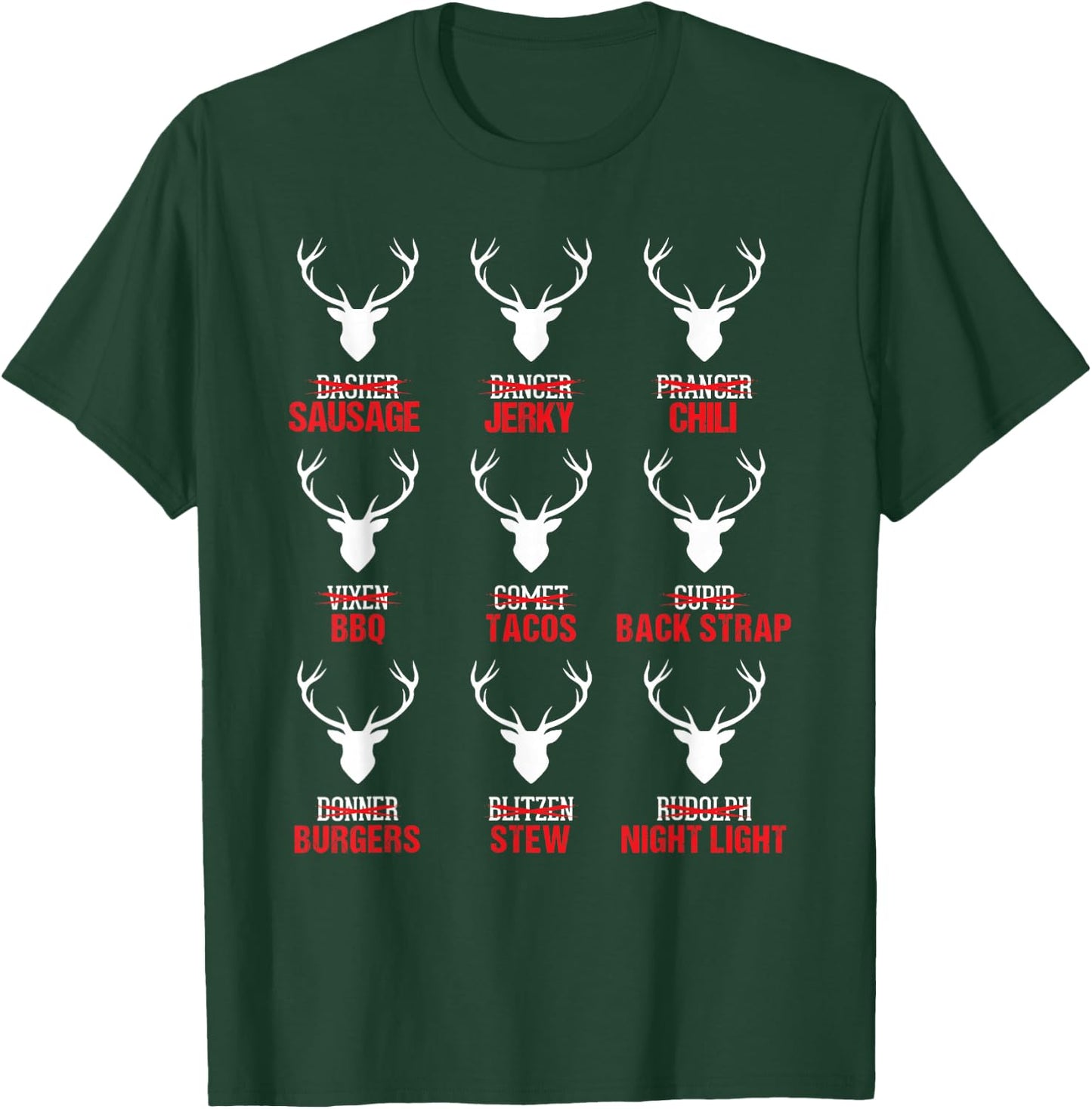 Funny Christmas Reindeer Hunter Deer Meat Hunting Gifts T-Shirt - T-Shirt | Forest