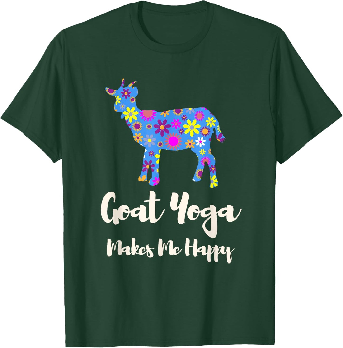 Cartba Goat Yoga Co. Cute Black Floral Goat Yoga - Women's Yoga - Small - - Short Sleeve T-Shirt - T-Shirt | Forest