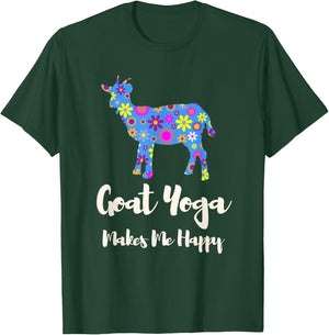 Cartba Goat Yoga Co. Cute Black Floral Goat Yoga - Women's Yoga - Small - - Short Sleeve T-Shirt - T-Shirt | Forest