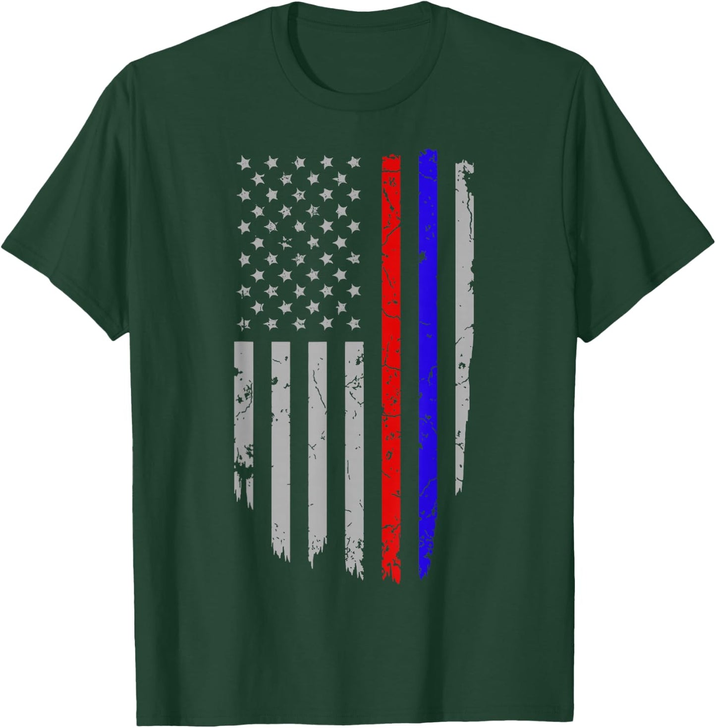 American Flag Red Blue Thin Line Apparel Firefighter Police T-Shirt - T-Shirt | Forest