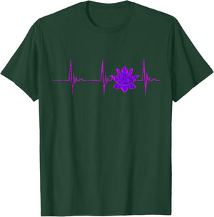 Lotus Flower Heartbeat ECG Pulse Line Meditation Yoga Namaste T-Shirt - T-Shirt | Forest